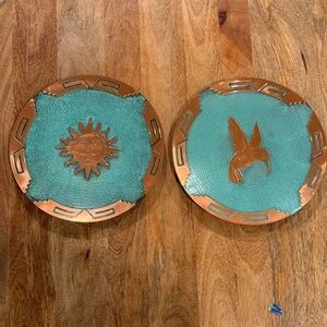Vintage Copper Turquoise Decorative Plates 10” each